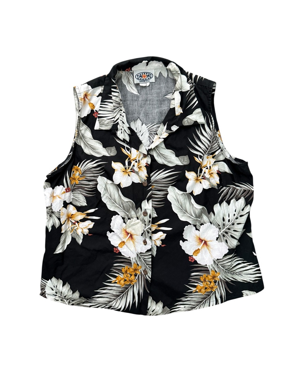 Vintage Pacific Legend Hawaii USA Tropical Floral Sleeveless Shirt XL Cotton